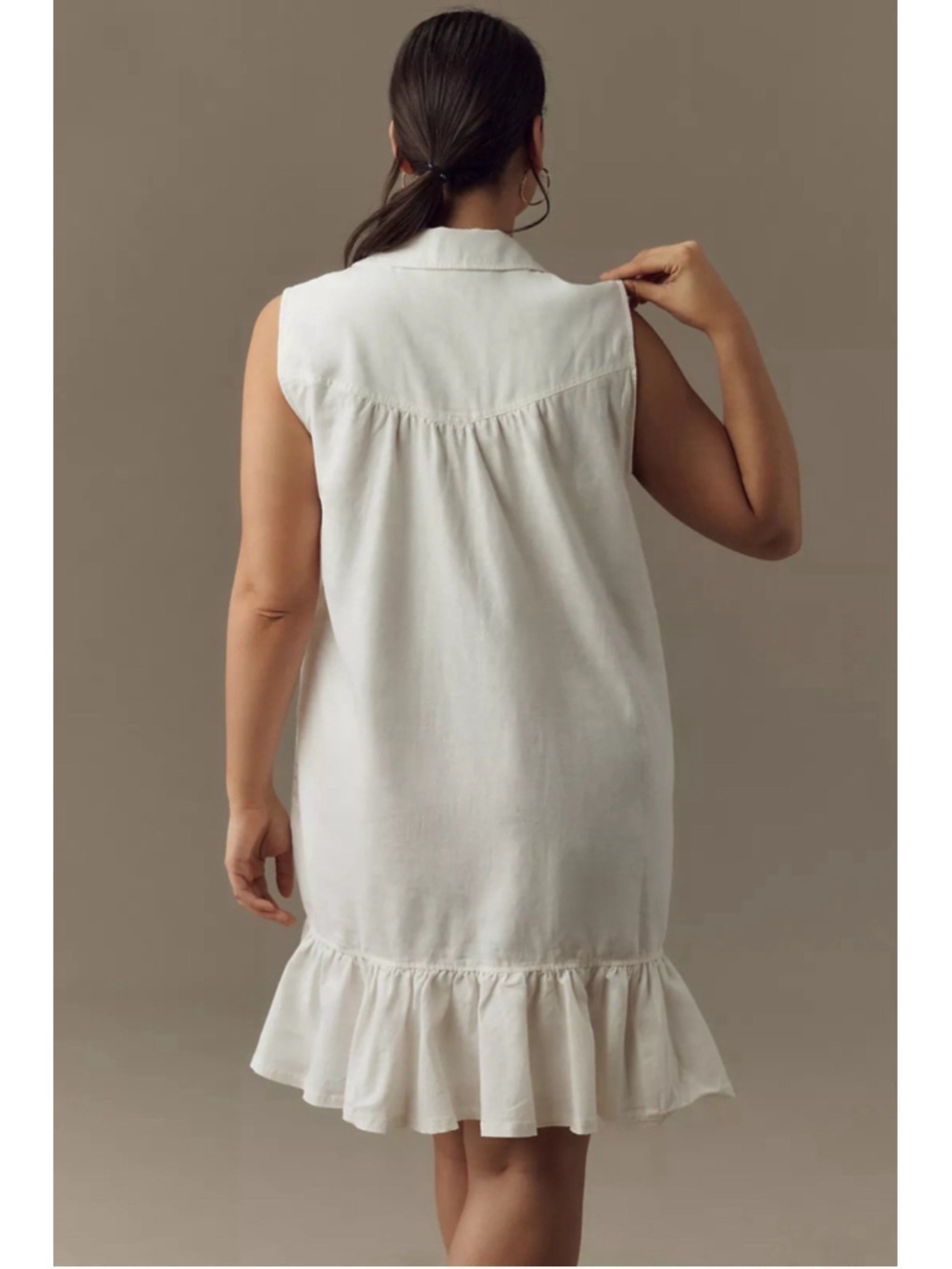 Anthropologie Pilcro Sleeveless V-Neck Linen Flounce Mini Dress XL Coastal Boho - Picture 5 of 11